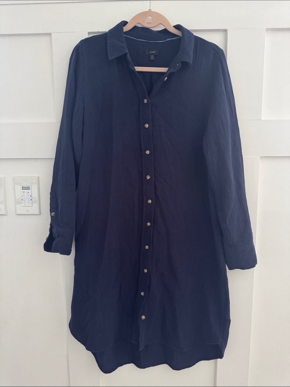 J. Crew Navy Button-Front Long-Sleeve Shirt Dress